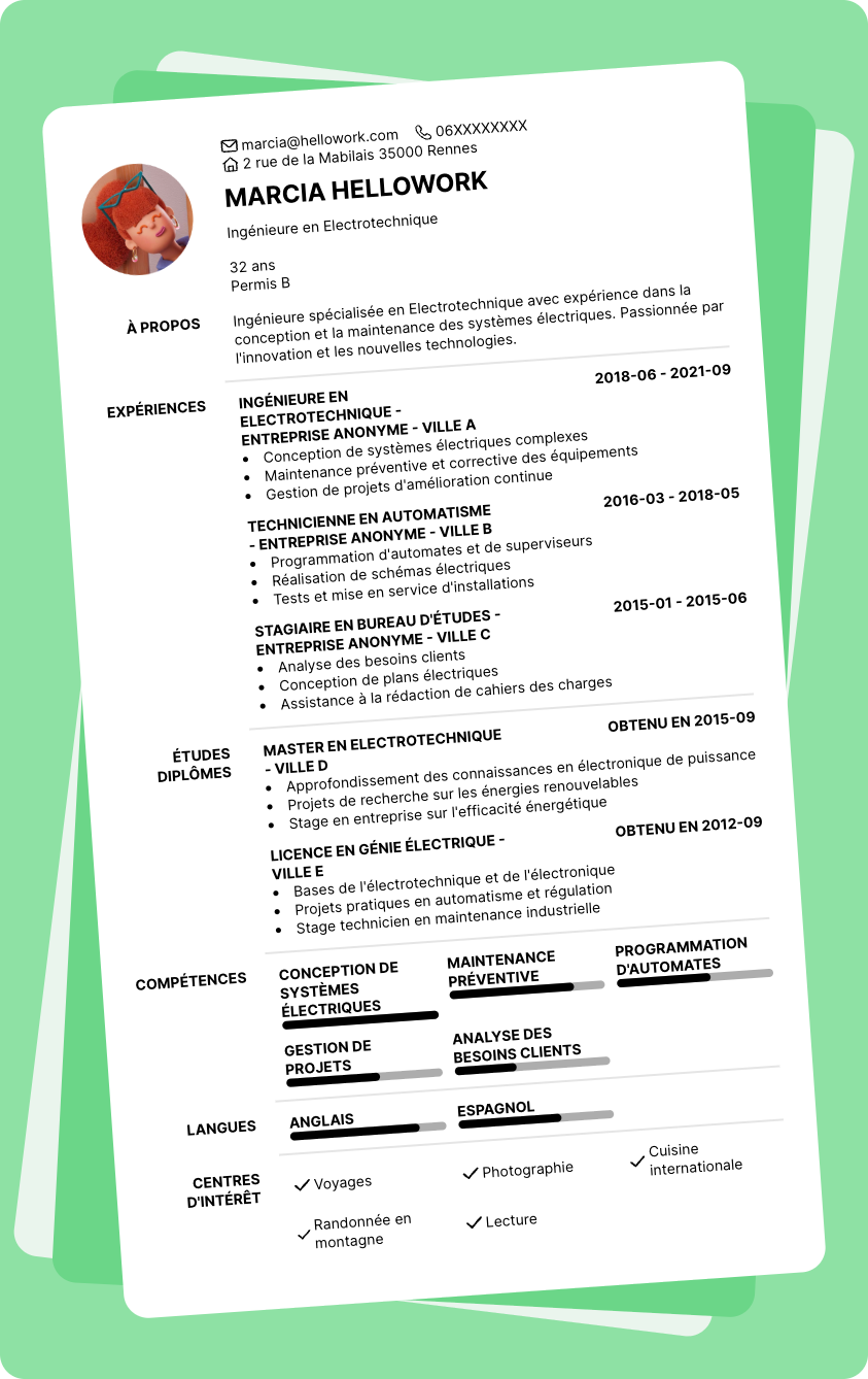 Modèle CV Electrotechnique Exemple CV Electrotechnique