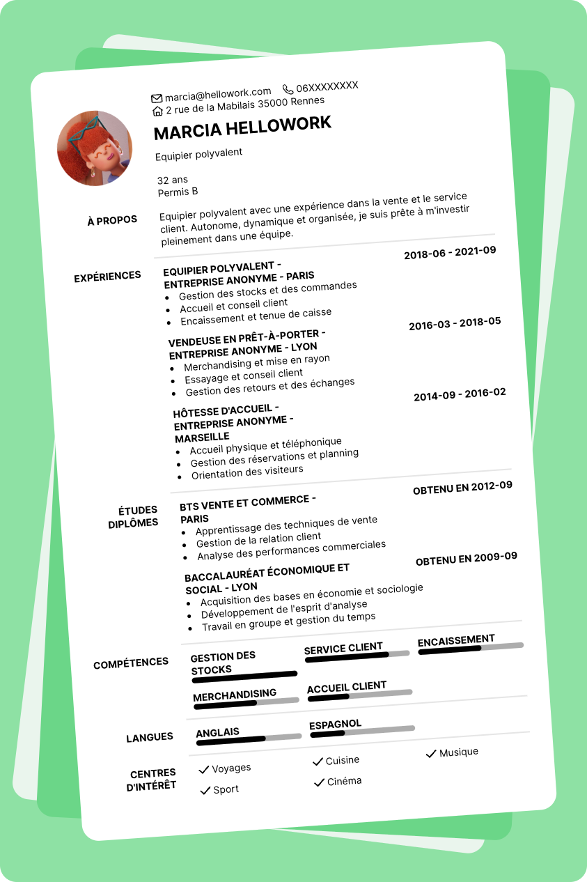 Modèle CV Equipier polyvalent Exemple CV Equipier polyvalent