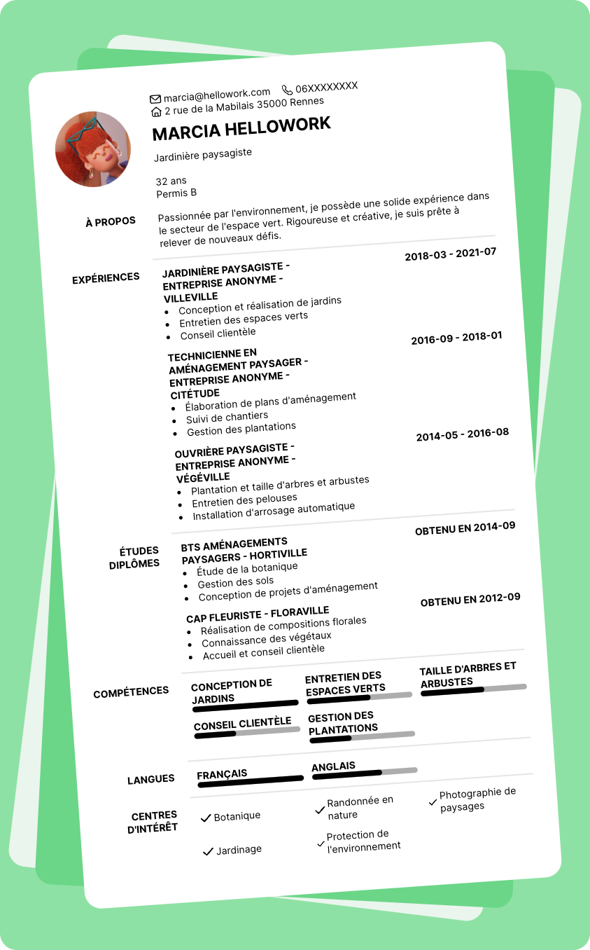 Modèle CV Espace vert Exemple CV Espace vert