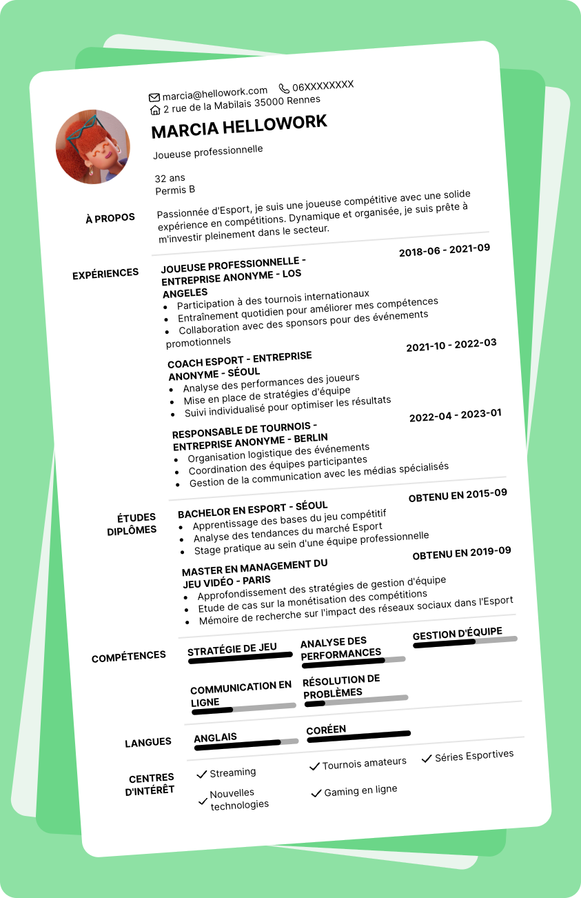 Modèle CV Esport Exemple CV Esport