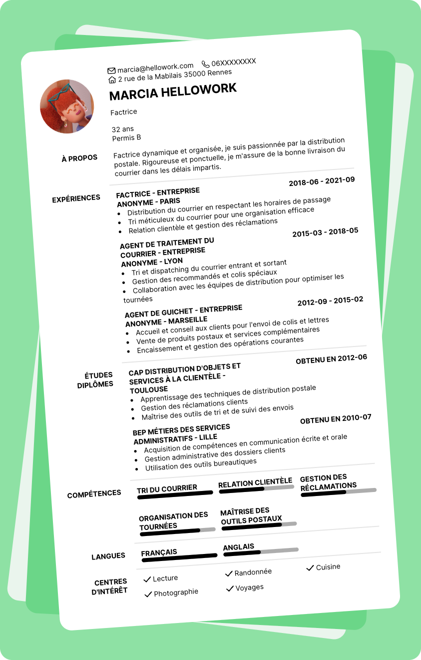 Exemple CV Facteur la poste