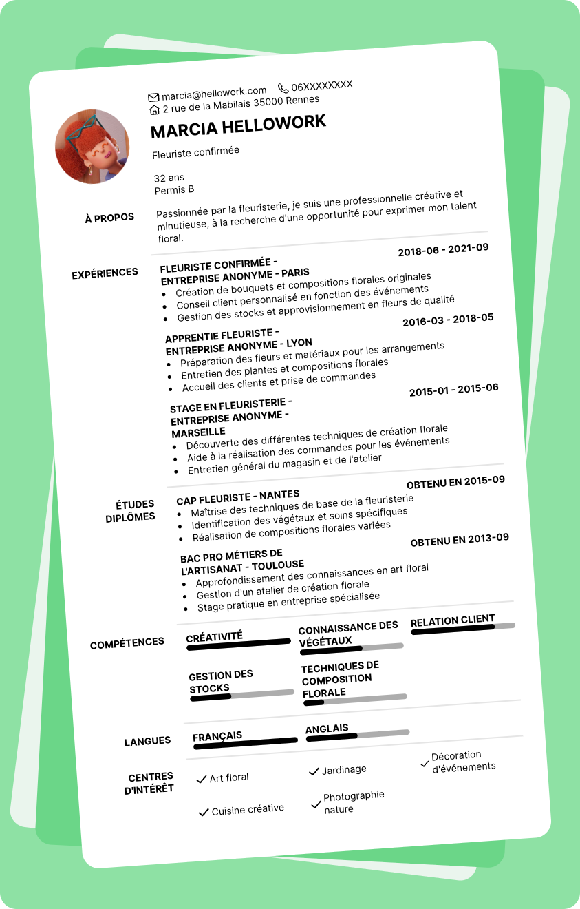 Modèle CV Fleuristerie Exemple CV Fleuristerie