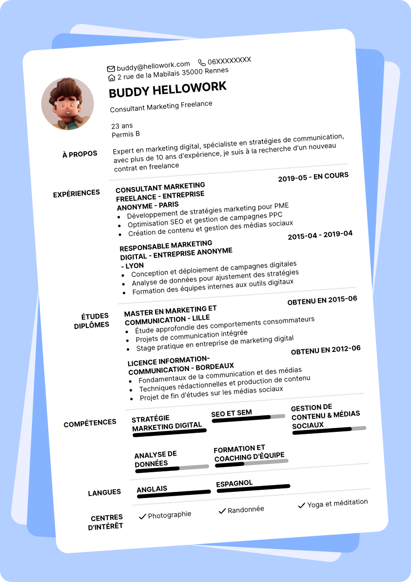 Modèle CV Freelance Exemple CV Freelance