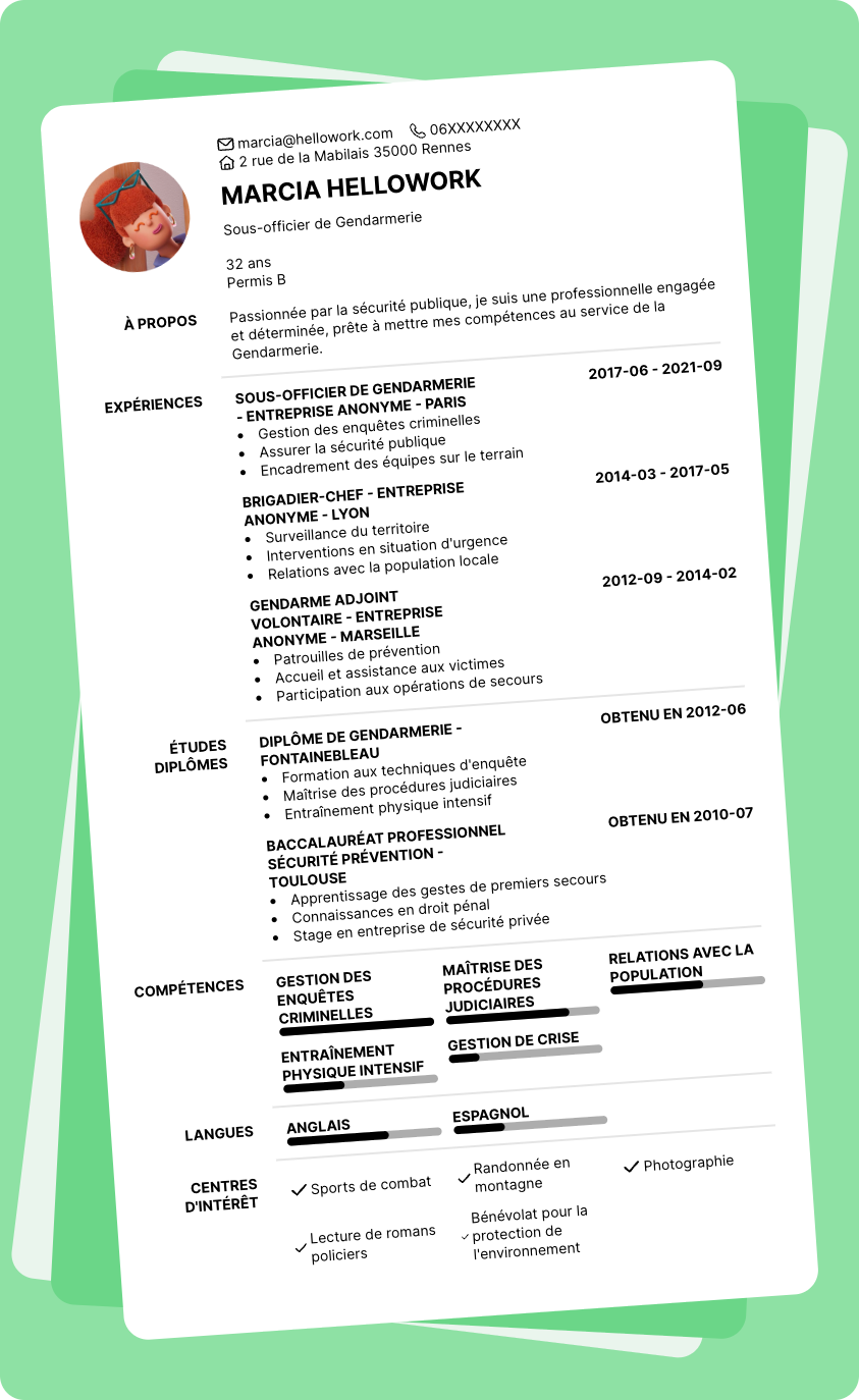 Exemple CV Gendarmerie