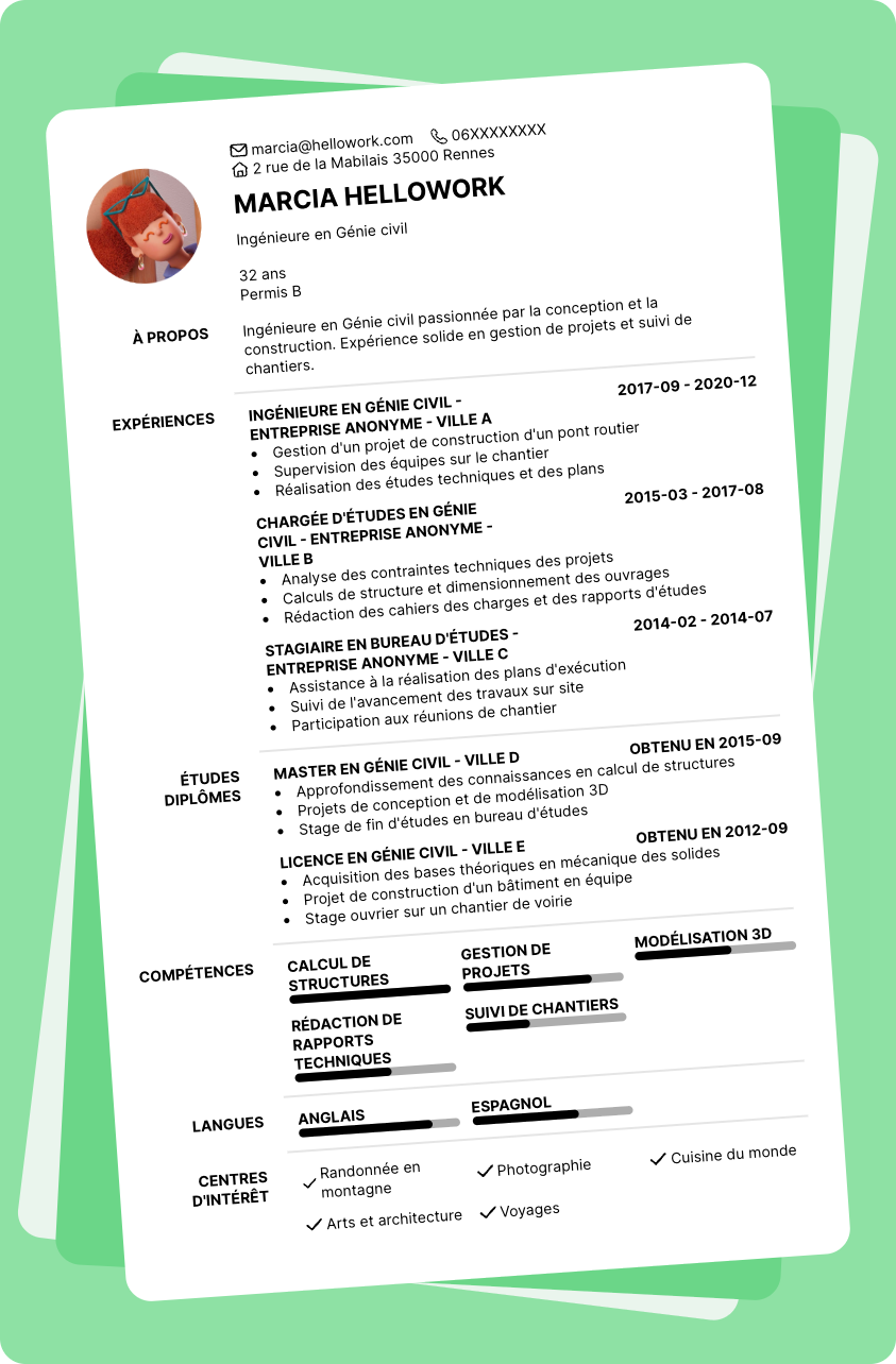 Modèle CV Genie civil Exemple CV Genie civil