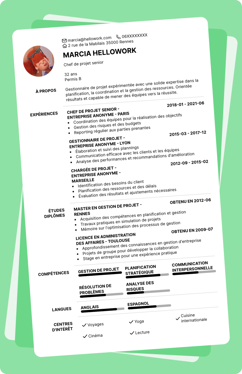 Exemple CV Gestionnaire de projet