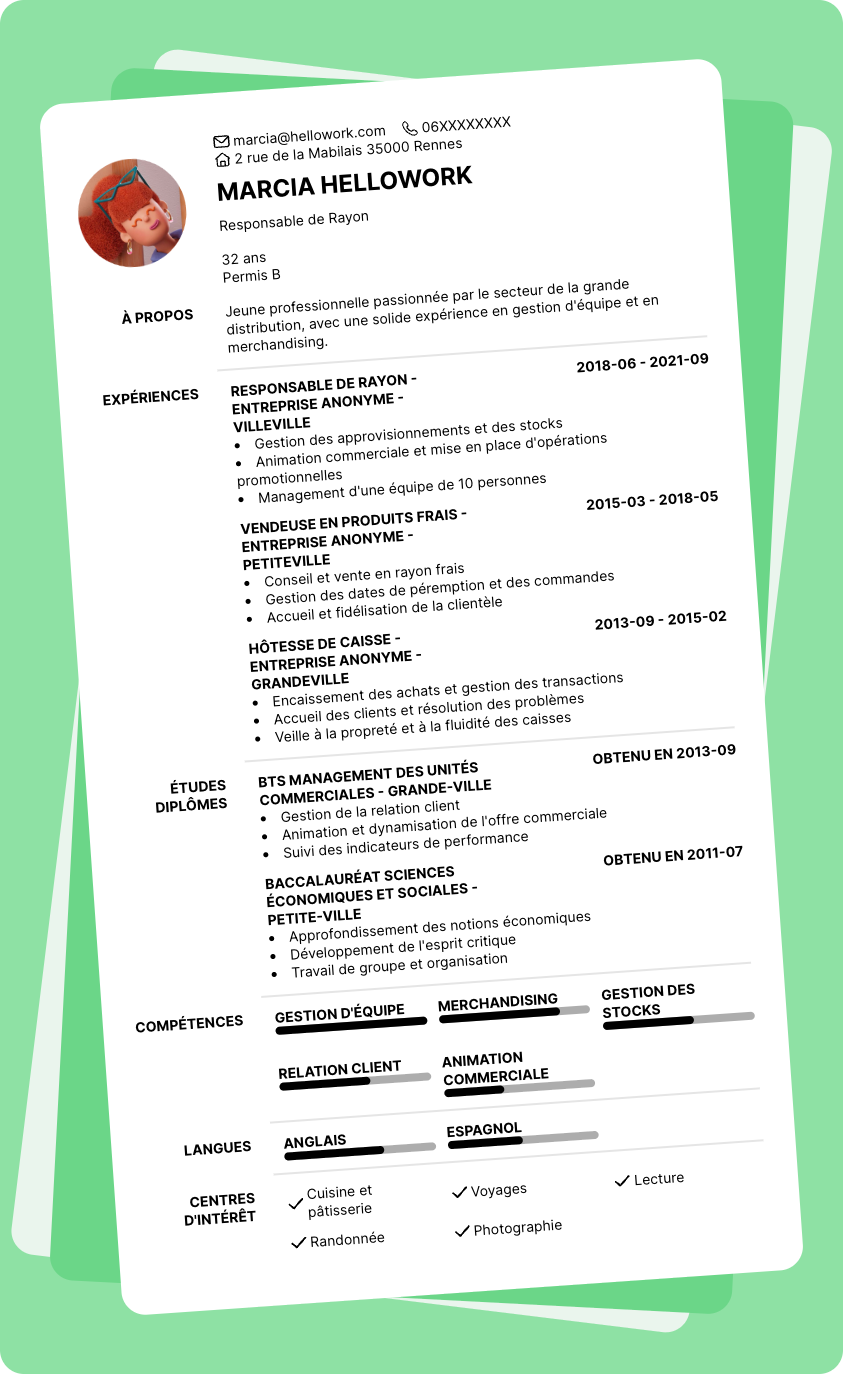 Exemple CV Grande surface