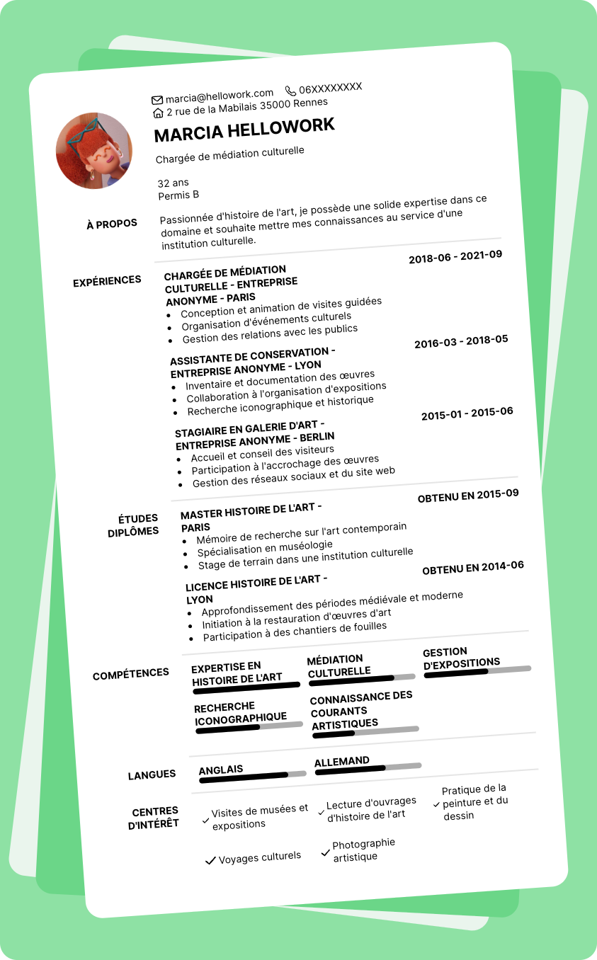 Modèle CV Histoire de l'art Exemple CV Histoire de l'art