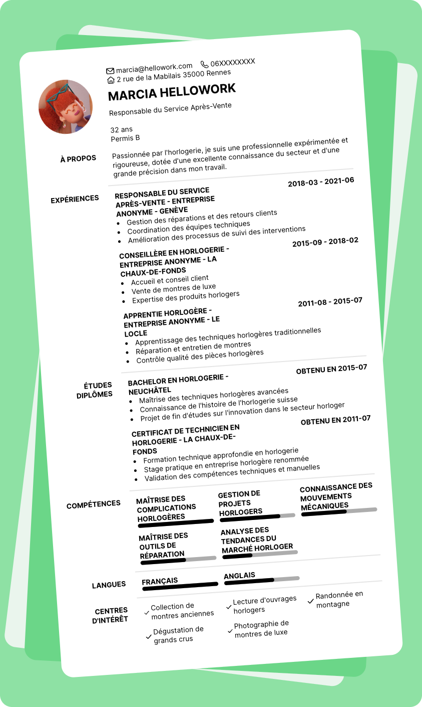Exemple CV Horlogerie