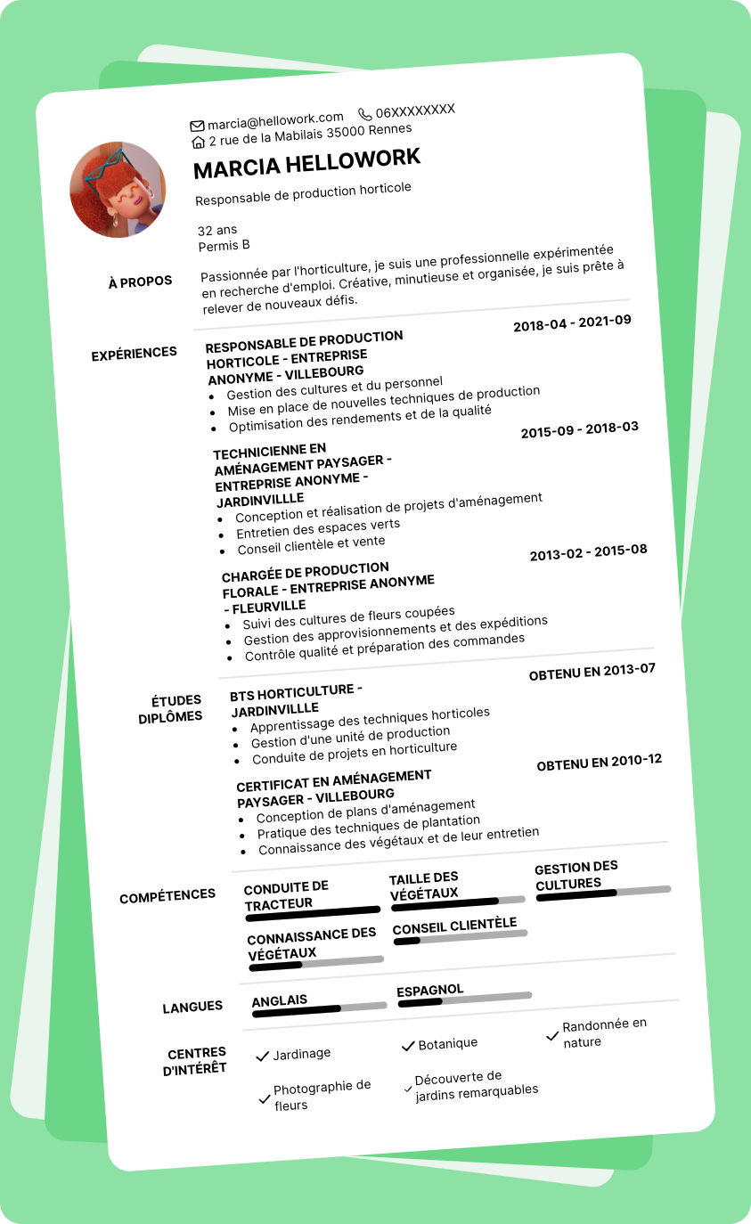 Modèle CV Horticole Exemple CV Horticole