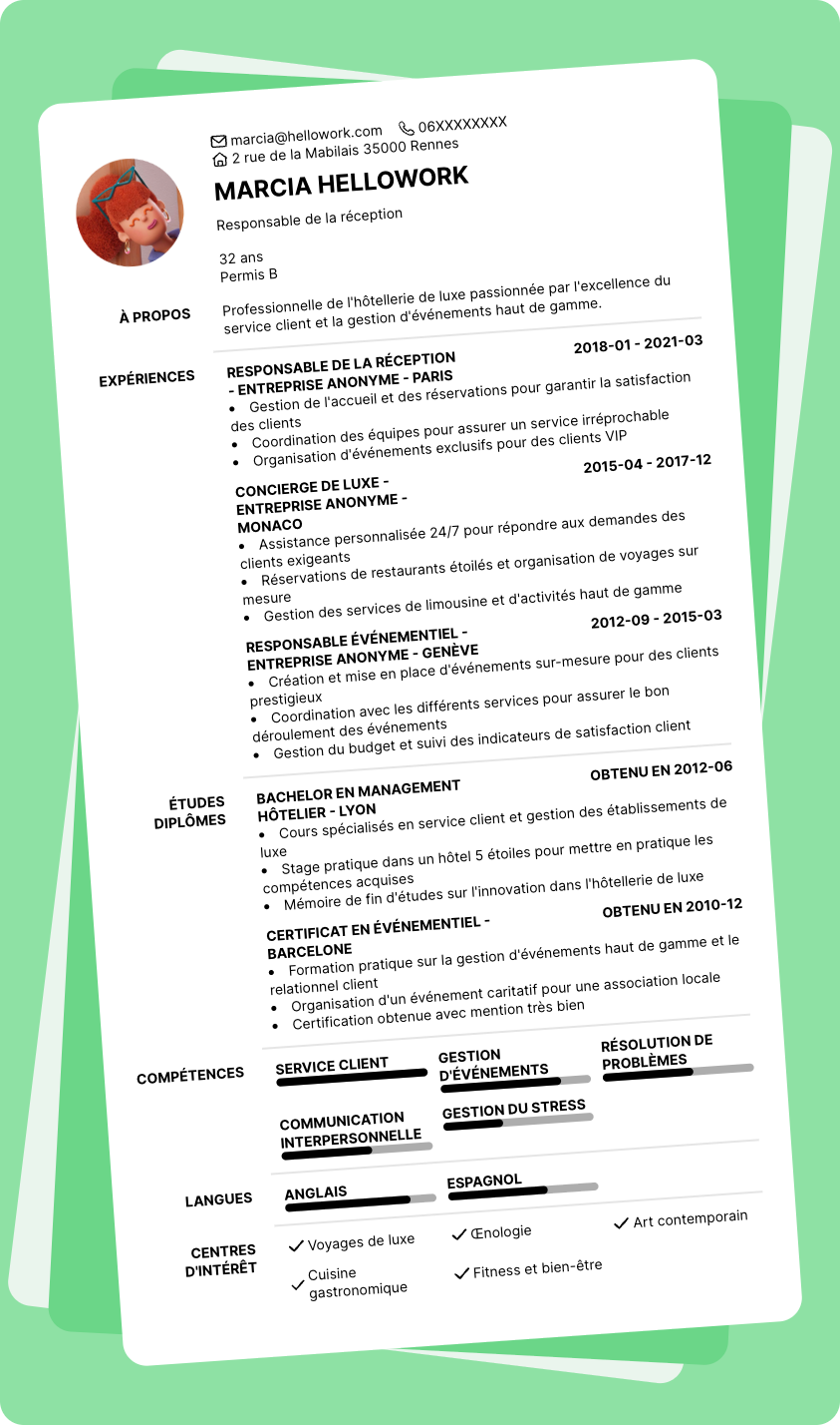 Exemple CV Hotellerie de luxe