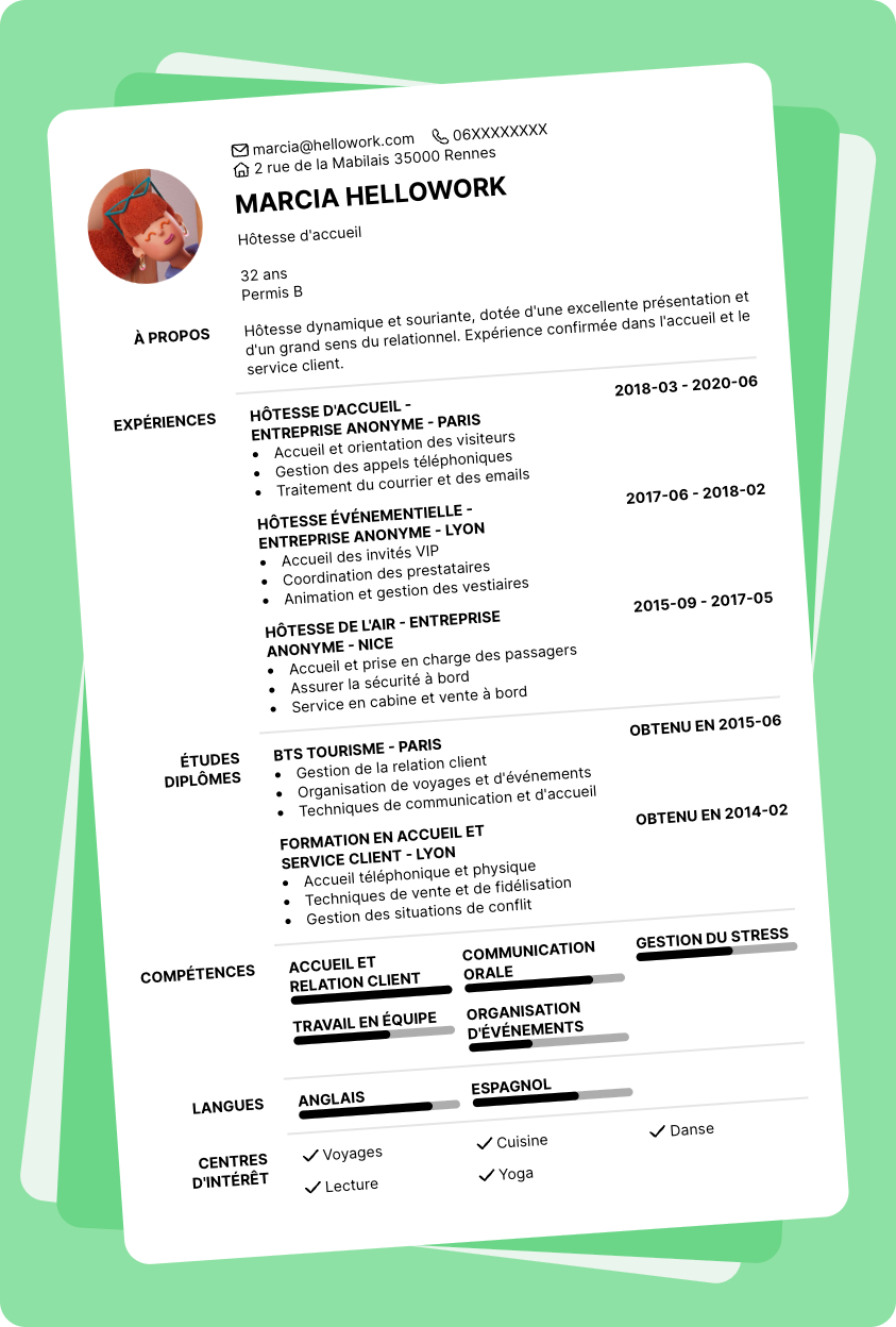 Modèle CV Hôtesse Exemple CV Hôtesse