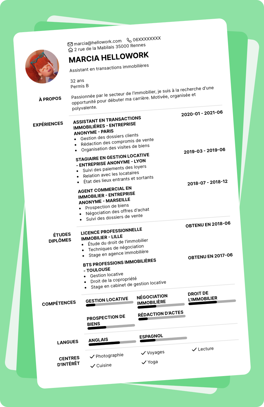 Exemple CV Immobilier débutant
