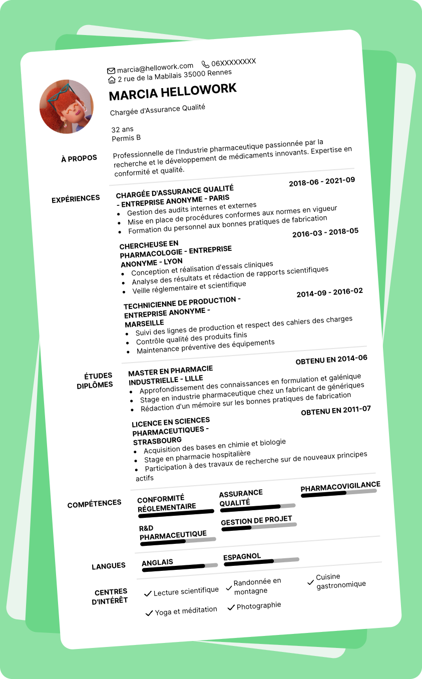Modèle CV Industrie pharmaceutique Exemple CV Industrie pharmaceutique