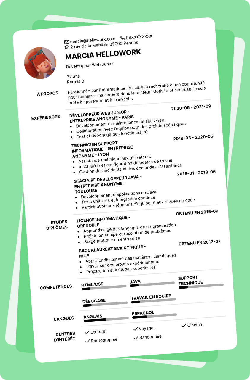 Exemple CV Informatique Debutant