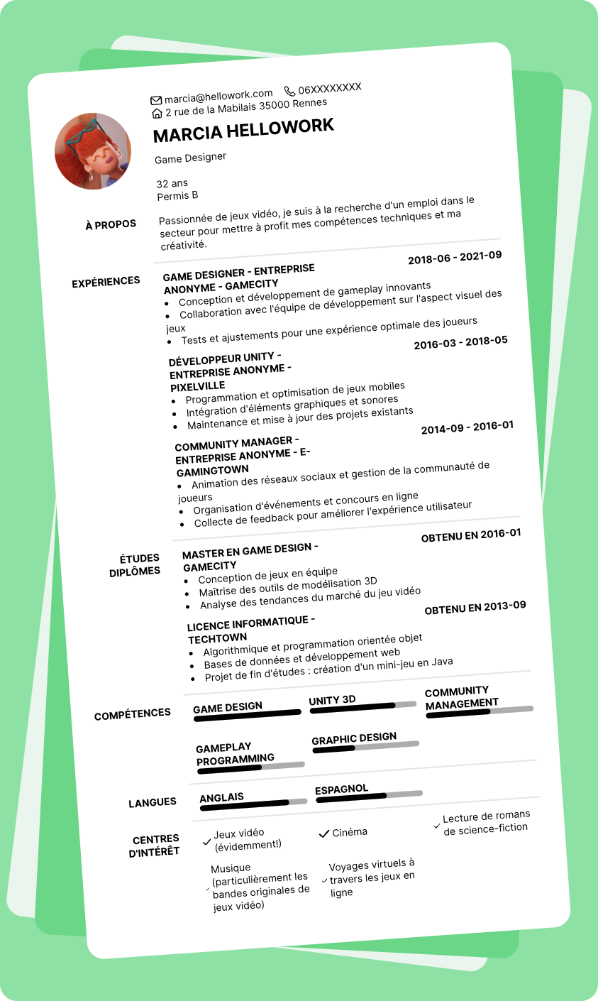 Exemple CV Jeux video