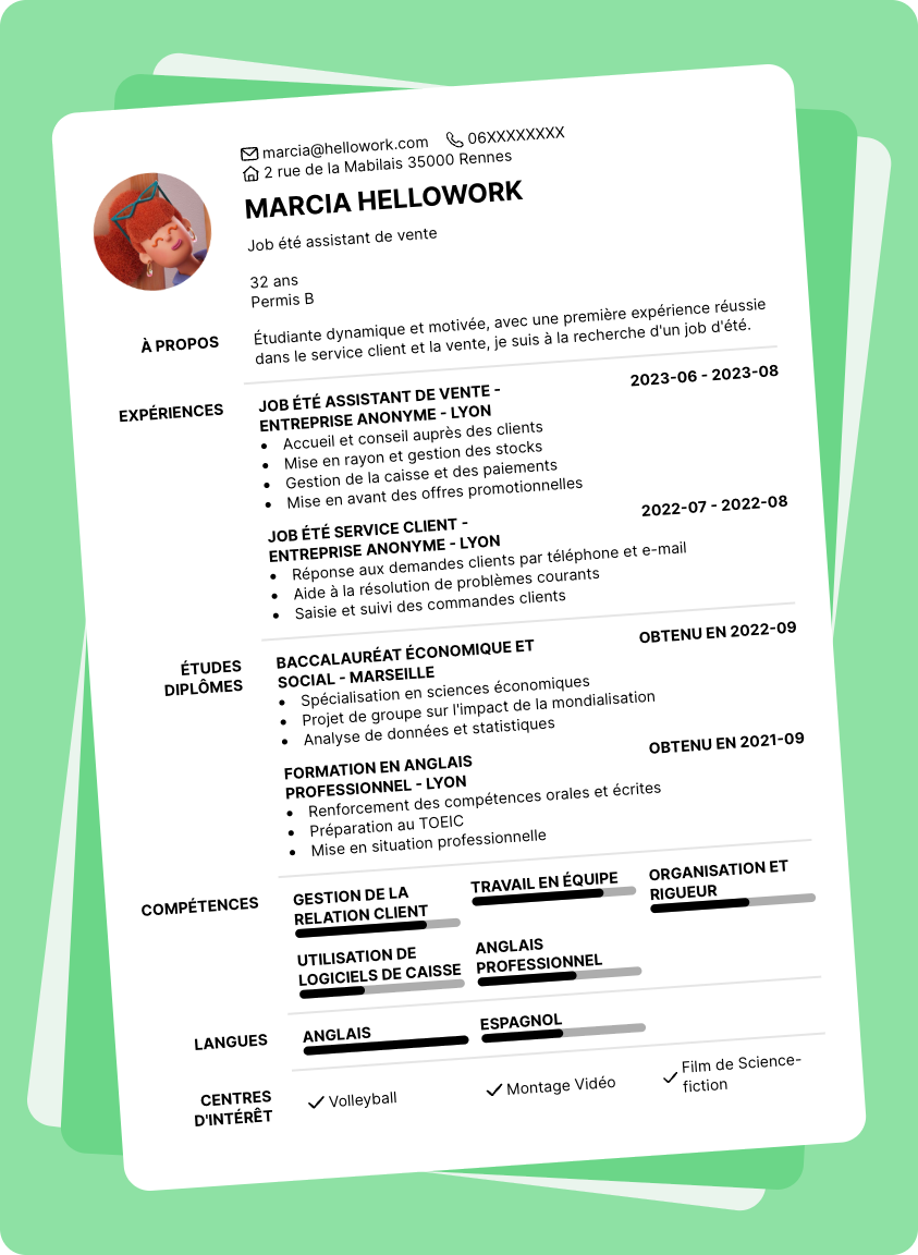 Exemple CV Job été