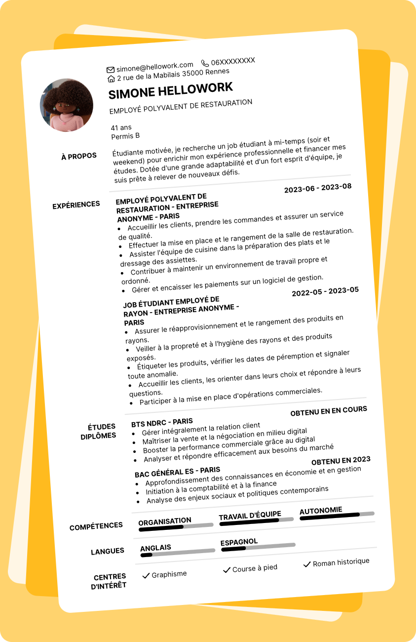 Exemple CV Job étudiant