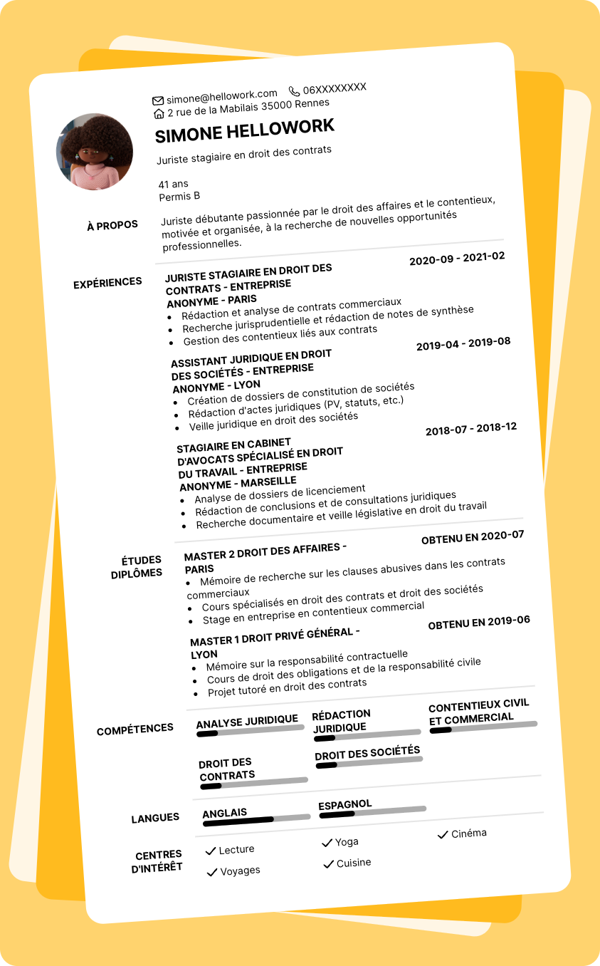 Modèle CV Juriste debutant Exemple CV Juriste debutant