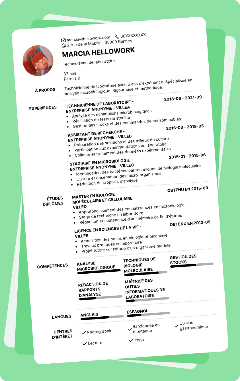 Modèle CV Laboratoire Exemple CV Laboratoire