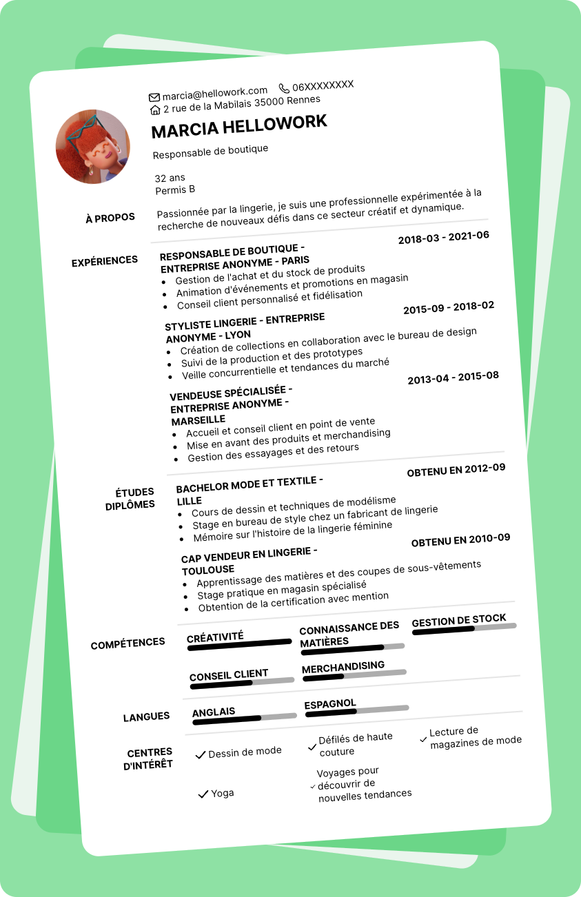 Modèle CV Lingerie Exemple CV Lingerie
