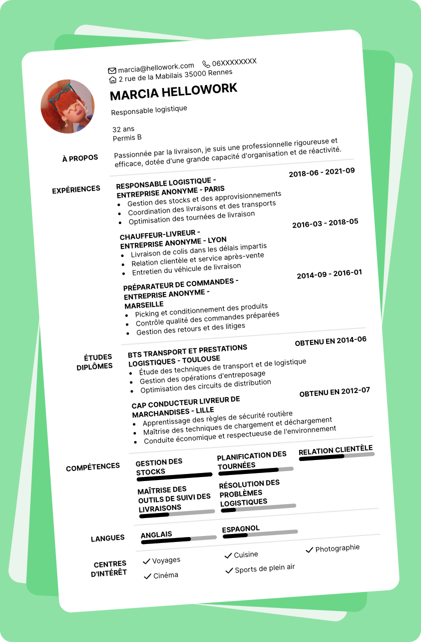 Modèle CV Livraison Exemple CV Livraison