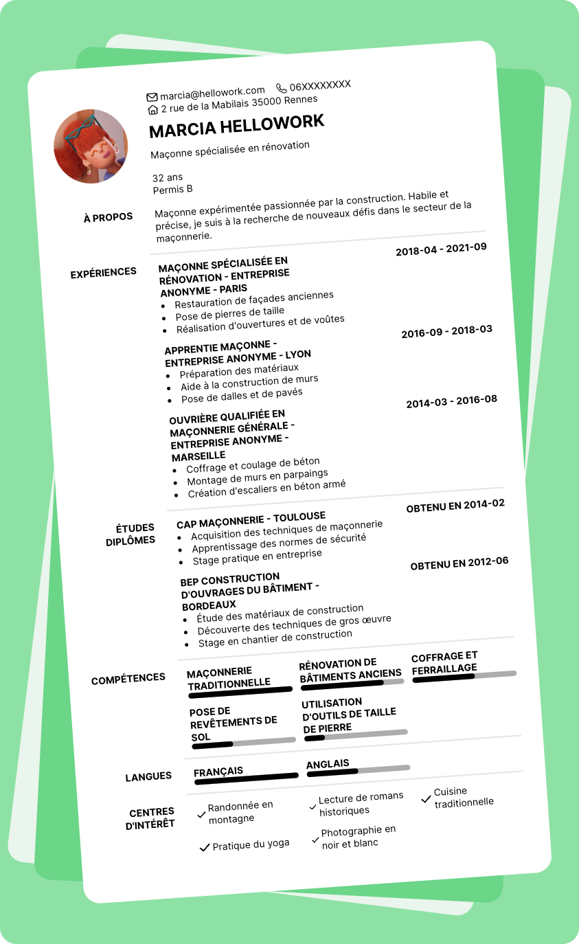 Modèle CV Maçonnerie Exemple CV Maçonnerie