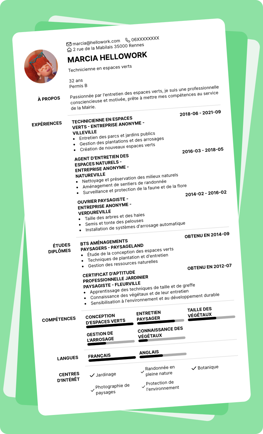 Exemple CV Mairie Espace Vert