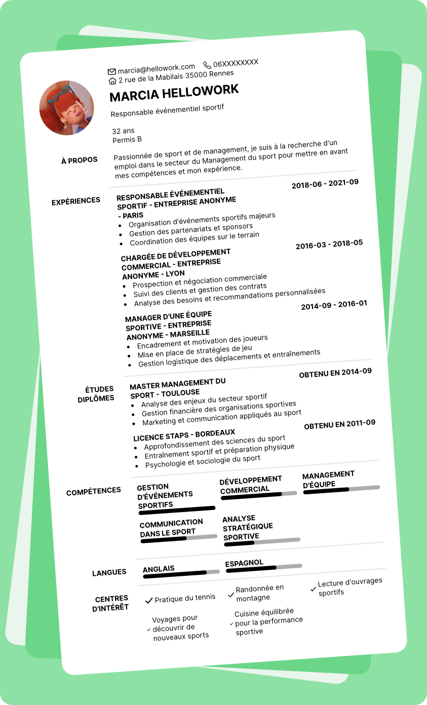 Modèle CV Management du sport Exemple CV Management du sport