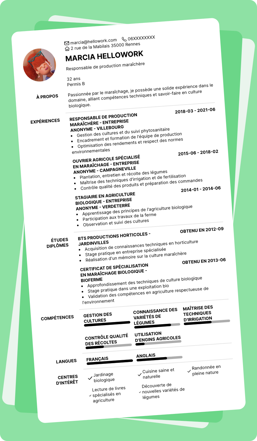 Modèle CV Maraichage Exemple CV Maraichage