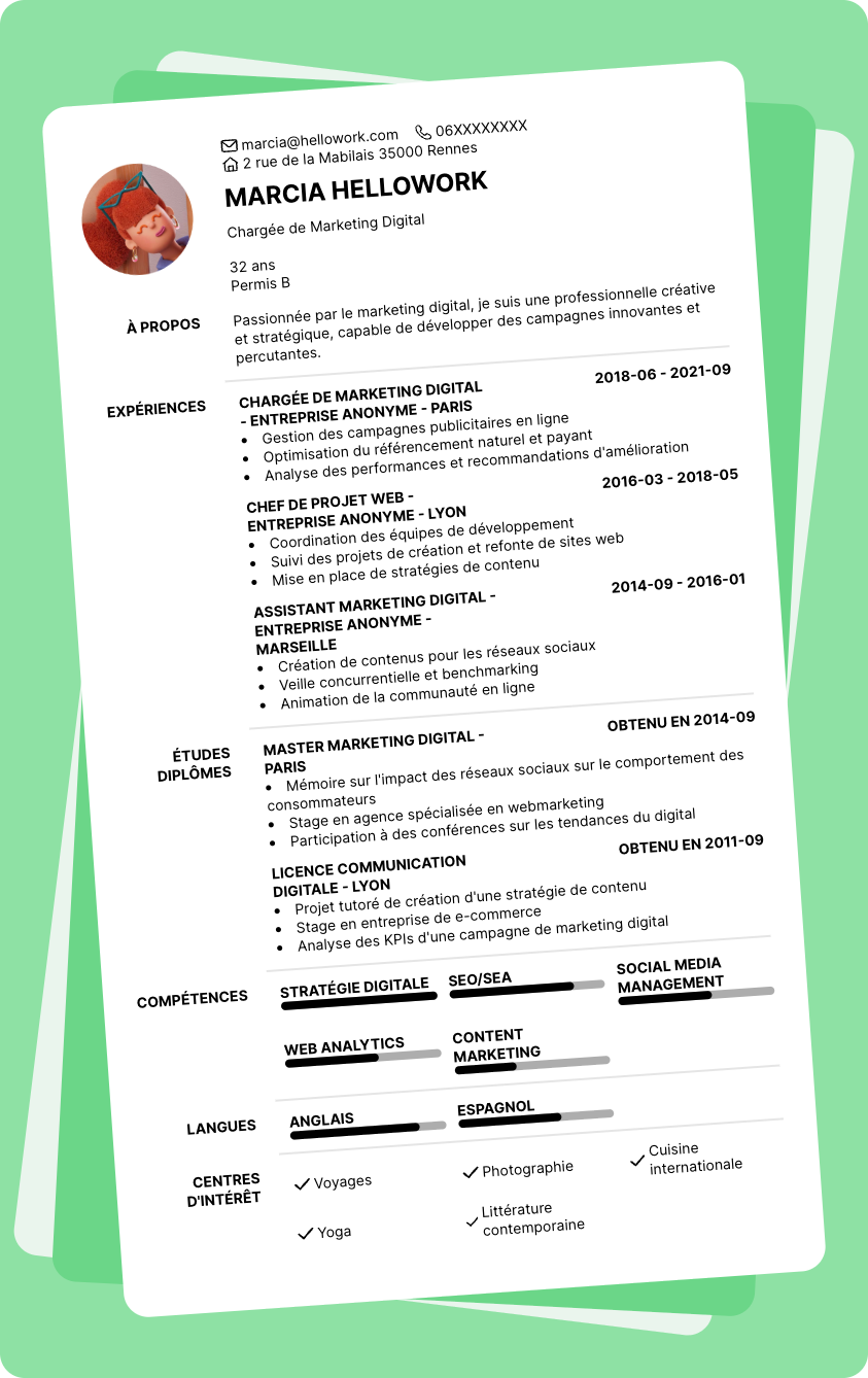 Modèle CV Marketing digital Exemple CV Marketing digital