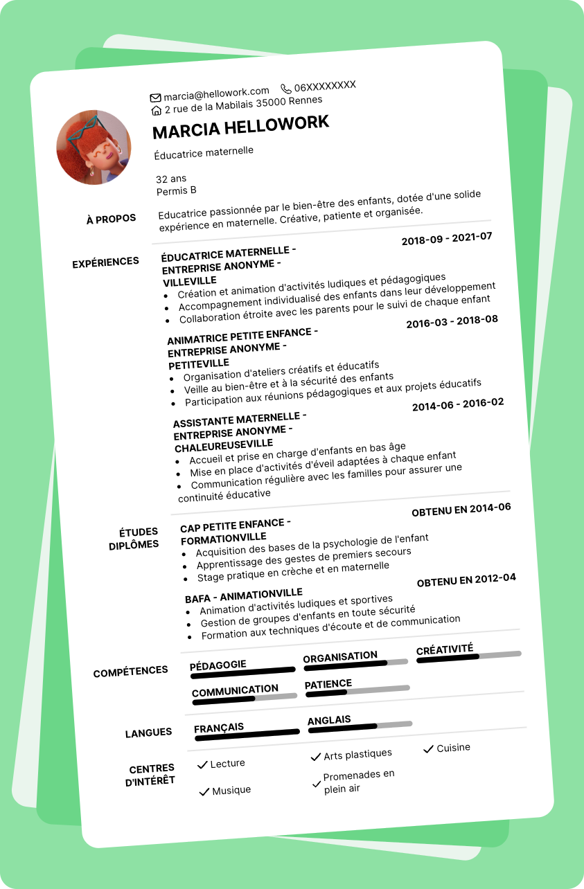Modèle CV Maternelle Exemple CV Maternelle