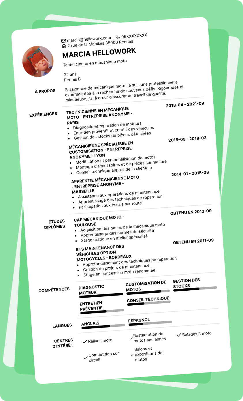 Exemple CV Mécanique moto