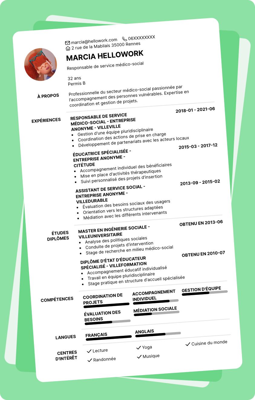 Modèle CV Medico social Exemple CV Medico social