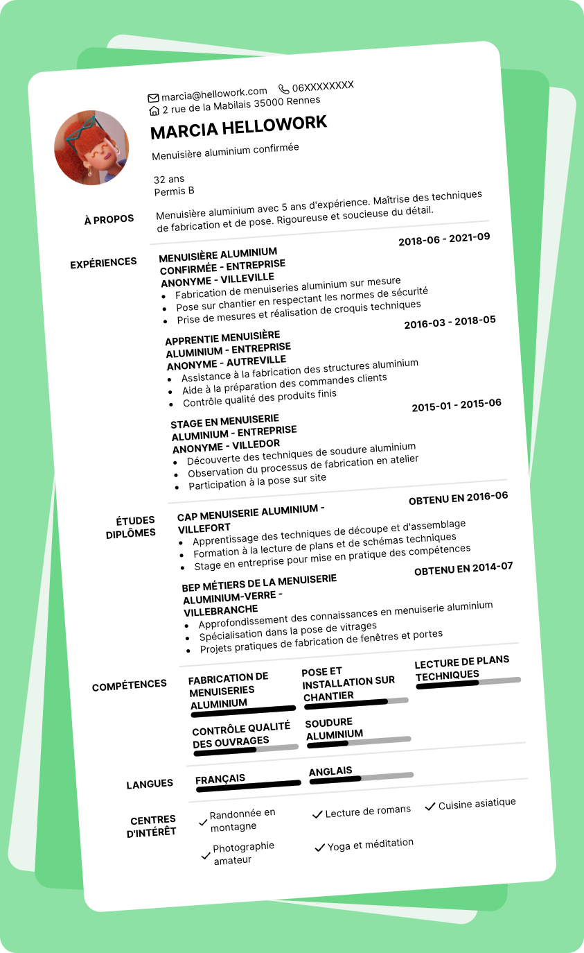 Exemple CV Menuiserie aluminium