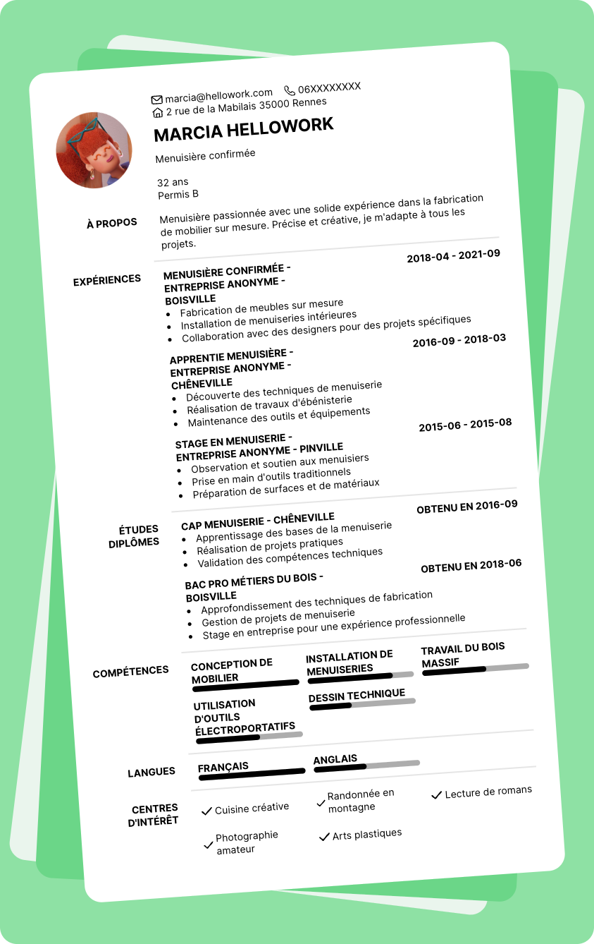 Modèle CV Menuiserie Exemple CV Menuiserie