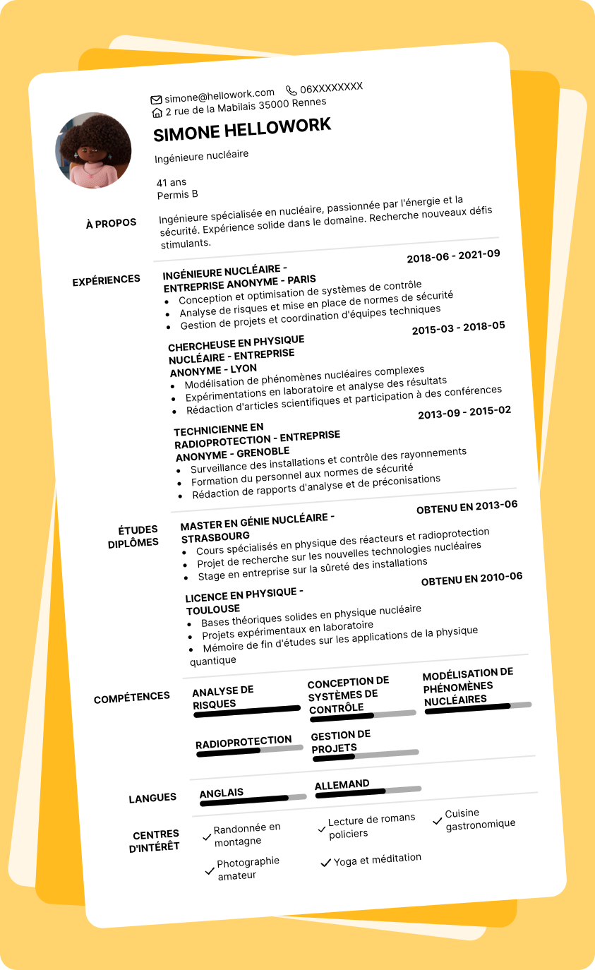 Modèle CV Nucléaire Exemple CV Nucléaire