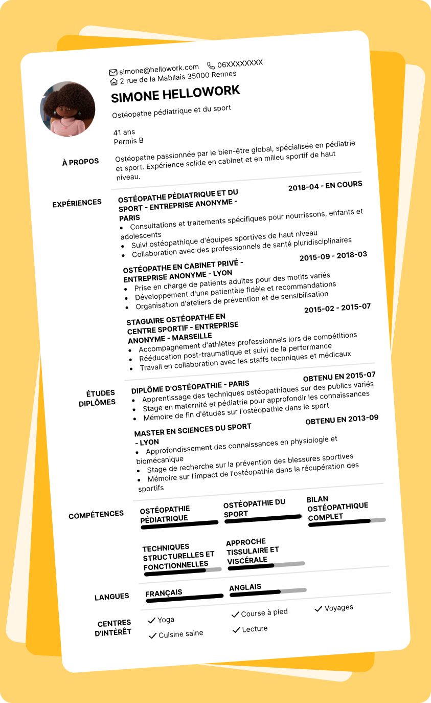Modèle CV Osteopathie Exemple CV Osteopathie