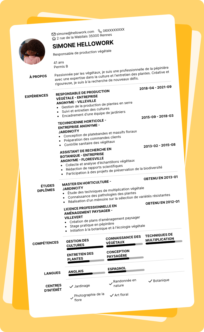 Modèle CV Pépinière Exemple CV Pépinière
