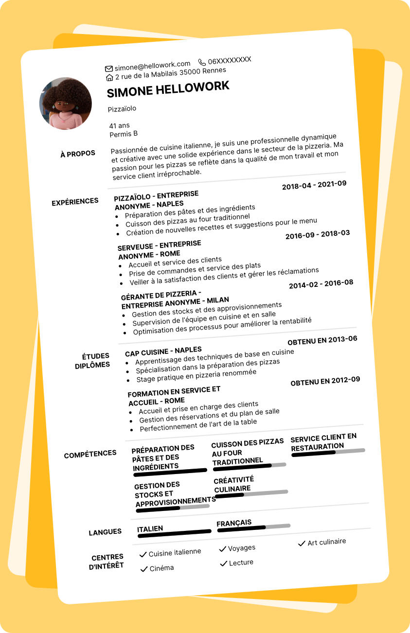 Exemple CV Pizzeria