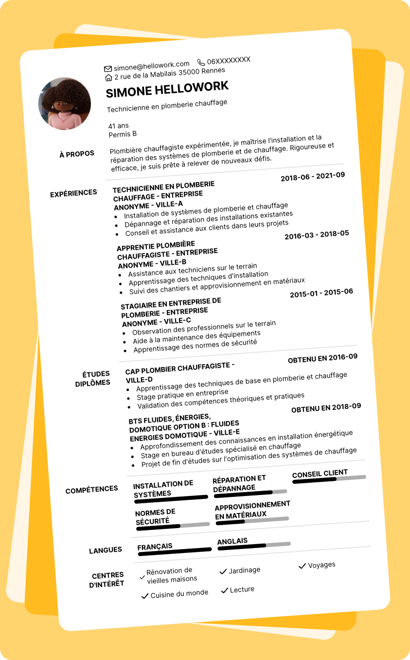 Exemple CV Plomberie chauffage