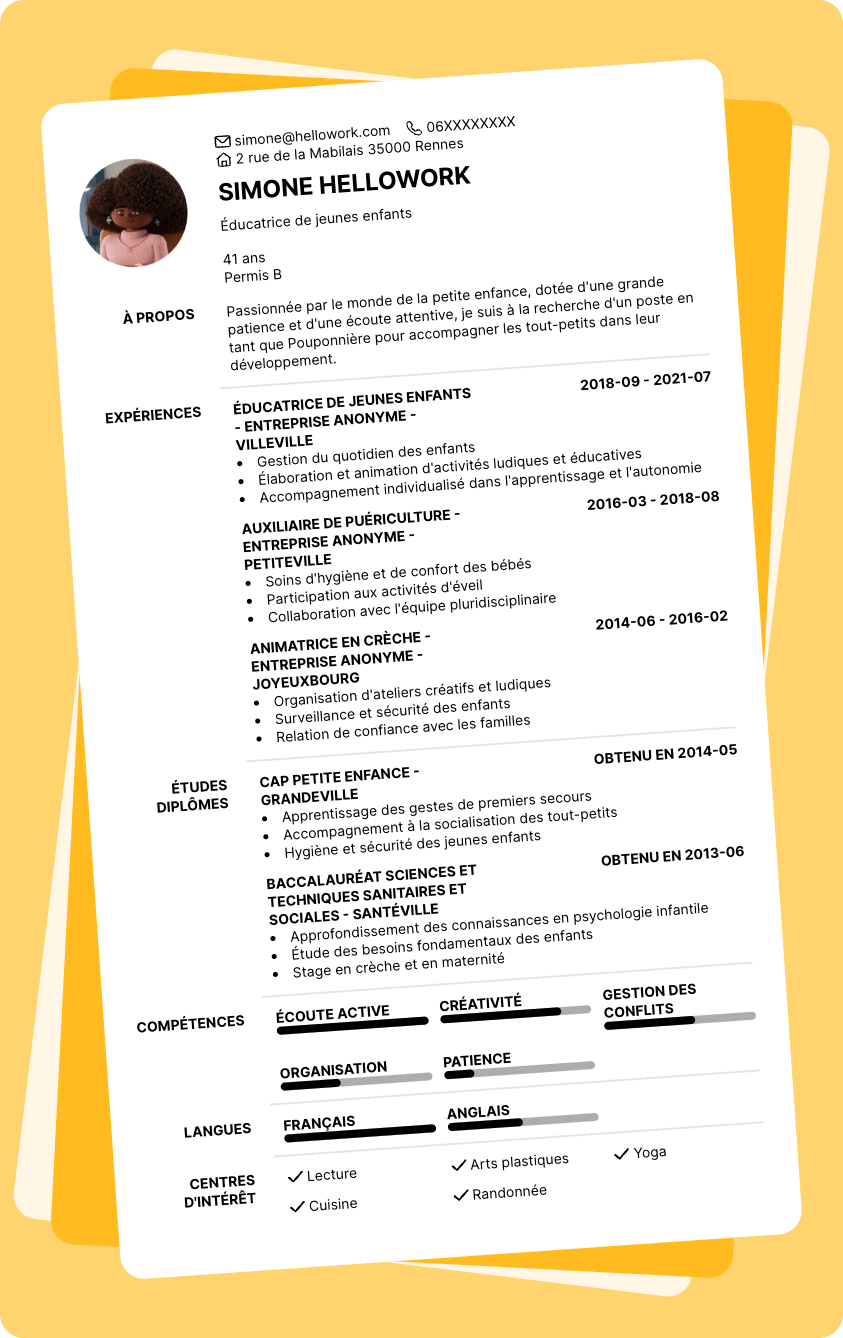 Modèle CV Pouponniere Exemple CV Pouponniere