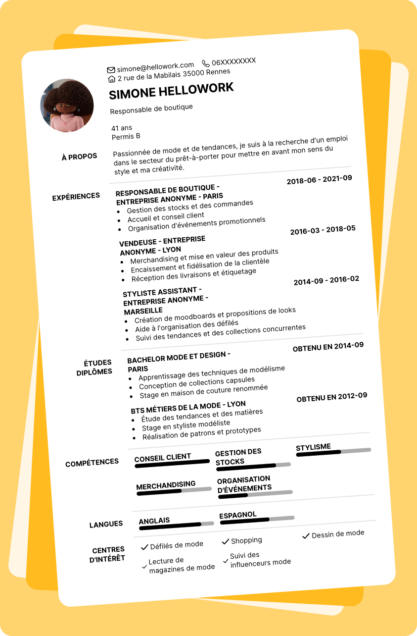 Modèle CV Prêt à porter Exemple CV Prêt à porter