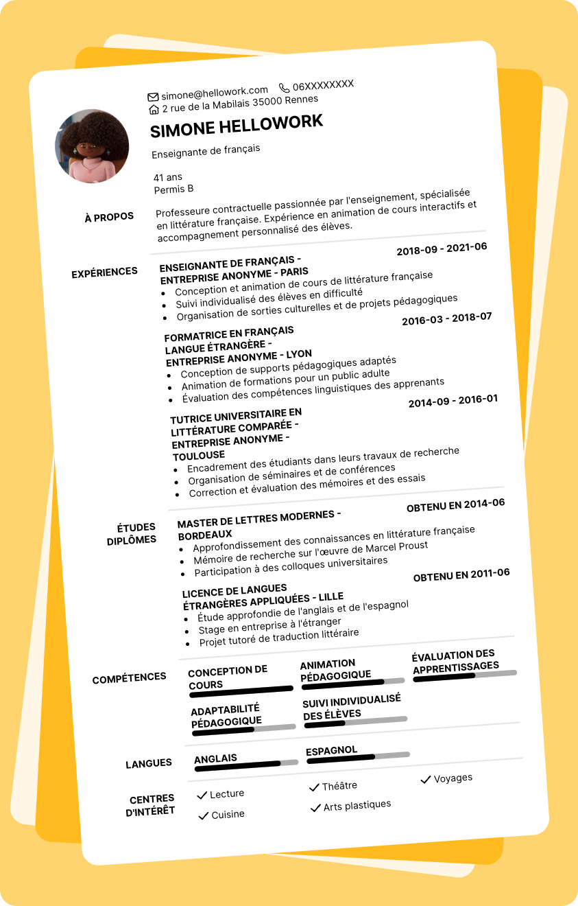 Modèle CV Professeur contractuel Exemple CV Professeur contractuel