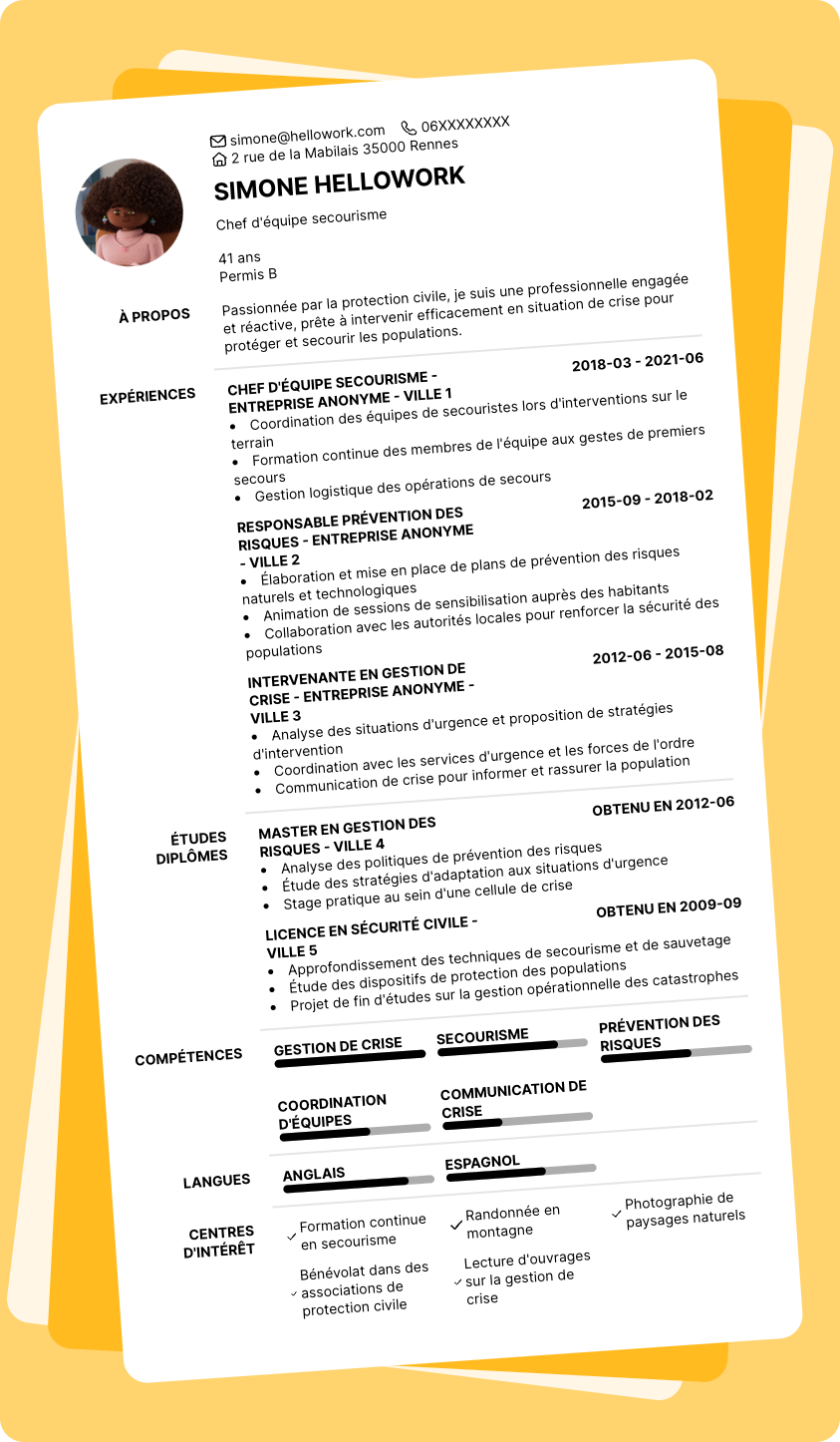 Modèle CV Protection civile Exemple CV Protection civile