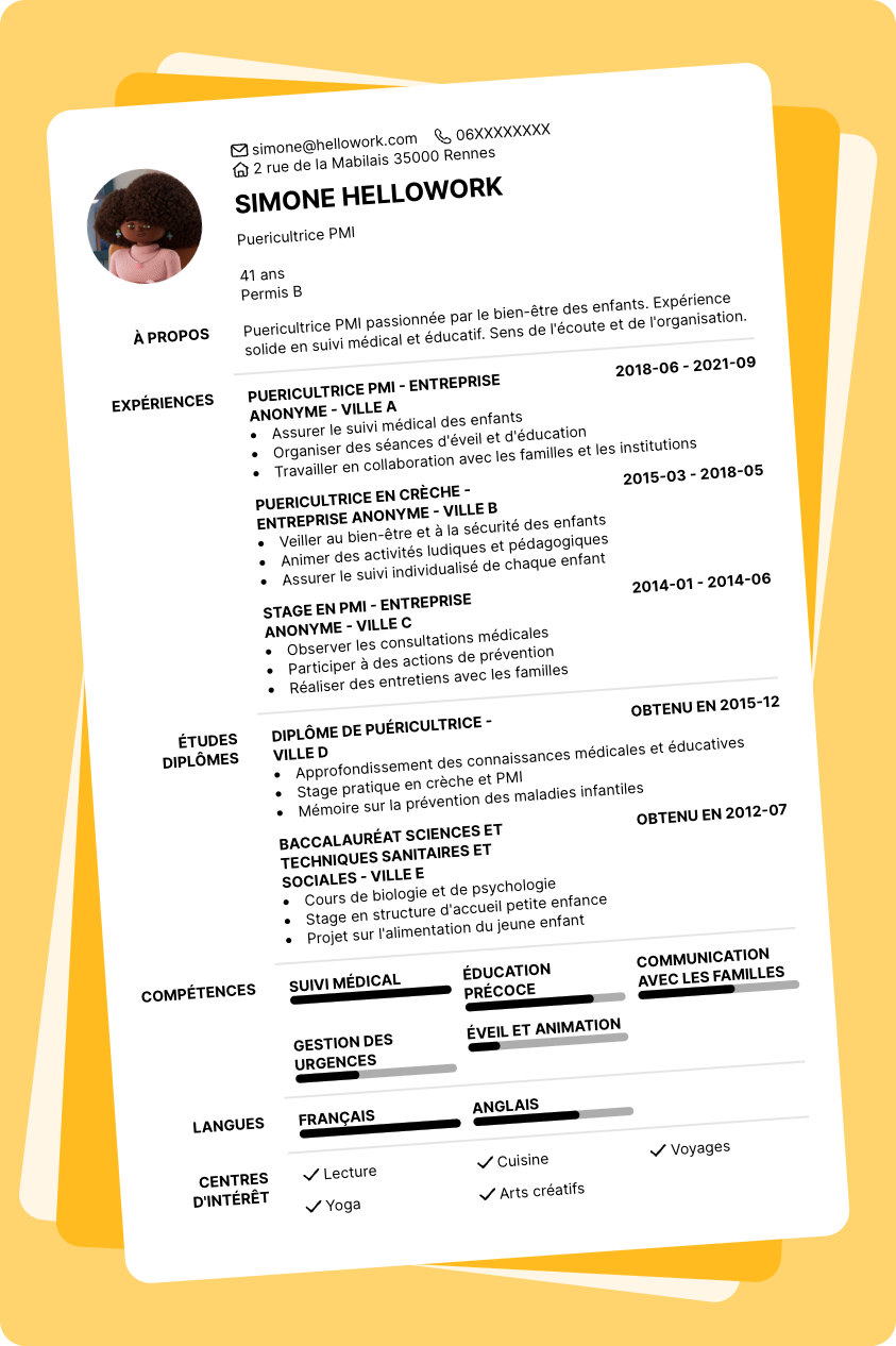 Exemple CV Puericultrice Pmi