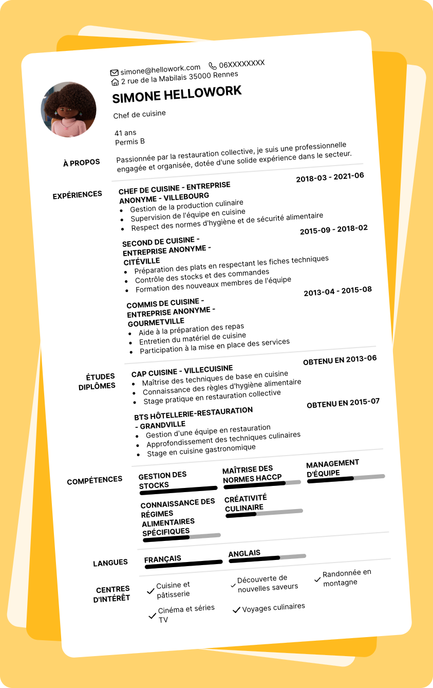 Exemple CV Restauration collective