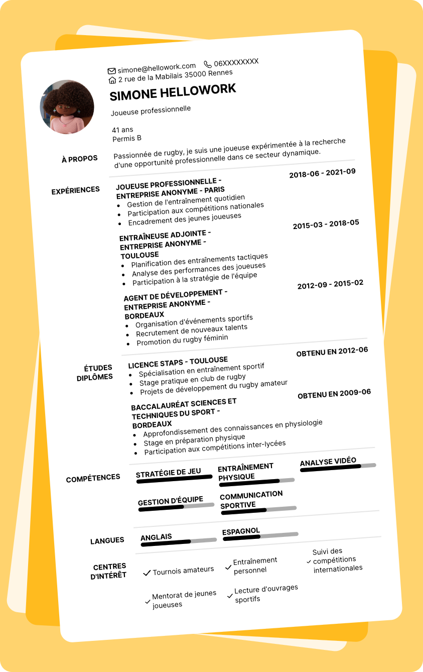 Exemple CV Rugby