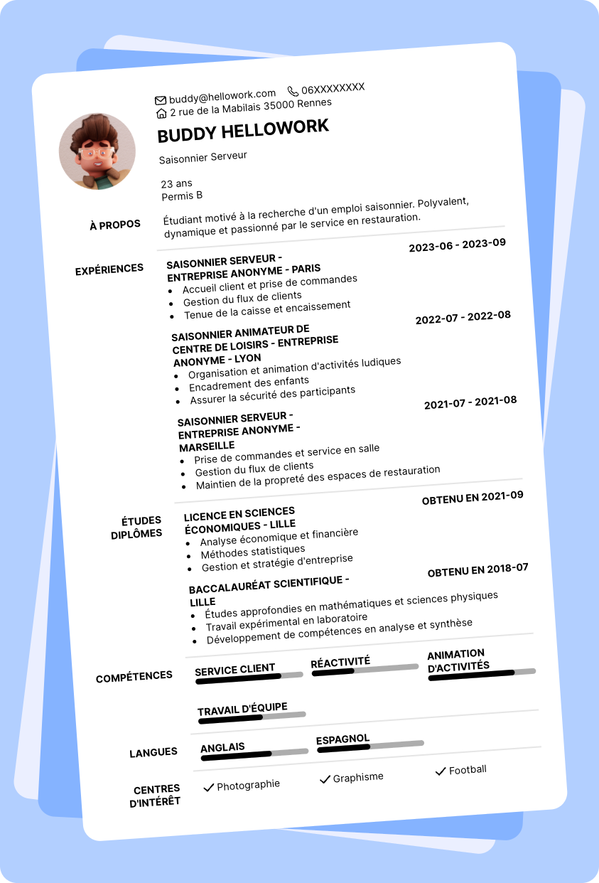 Modèle CV Saisonnier Exemple CV Saisonnier