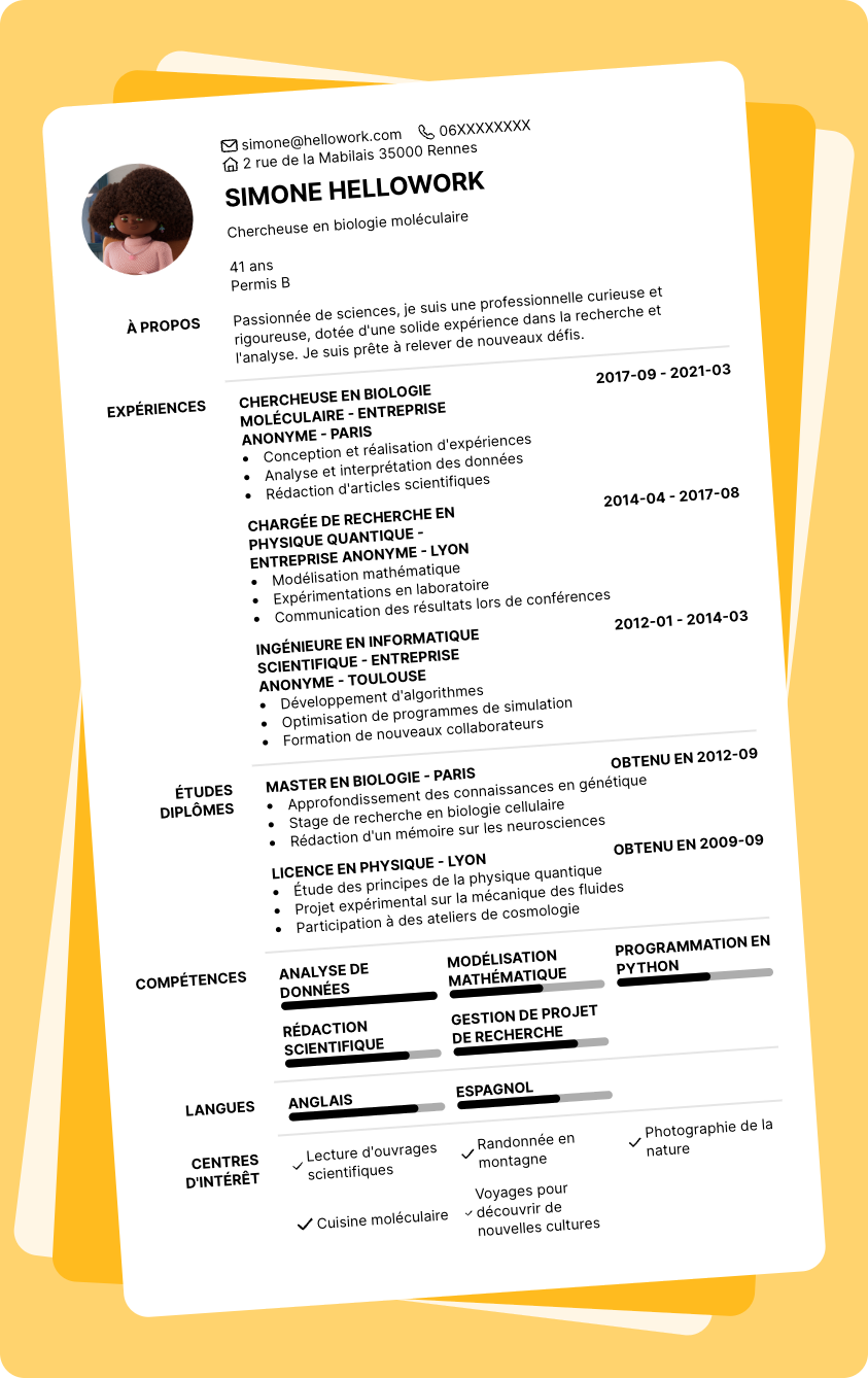 Modèle CV Sciences Exemple CV Sciences